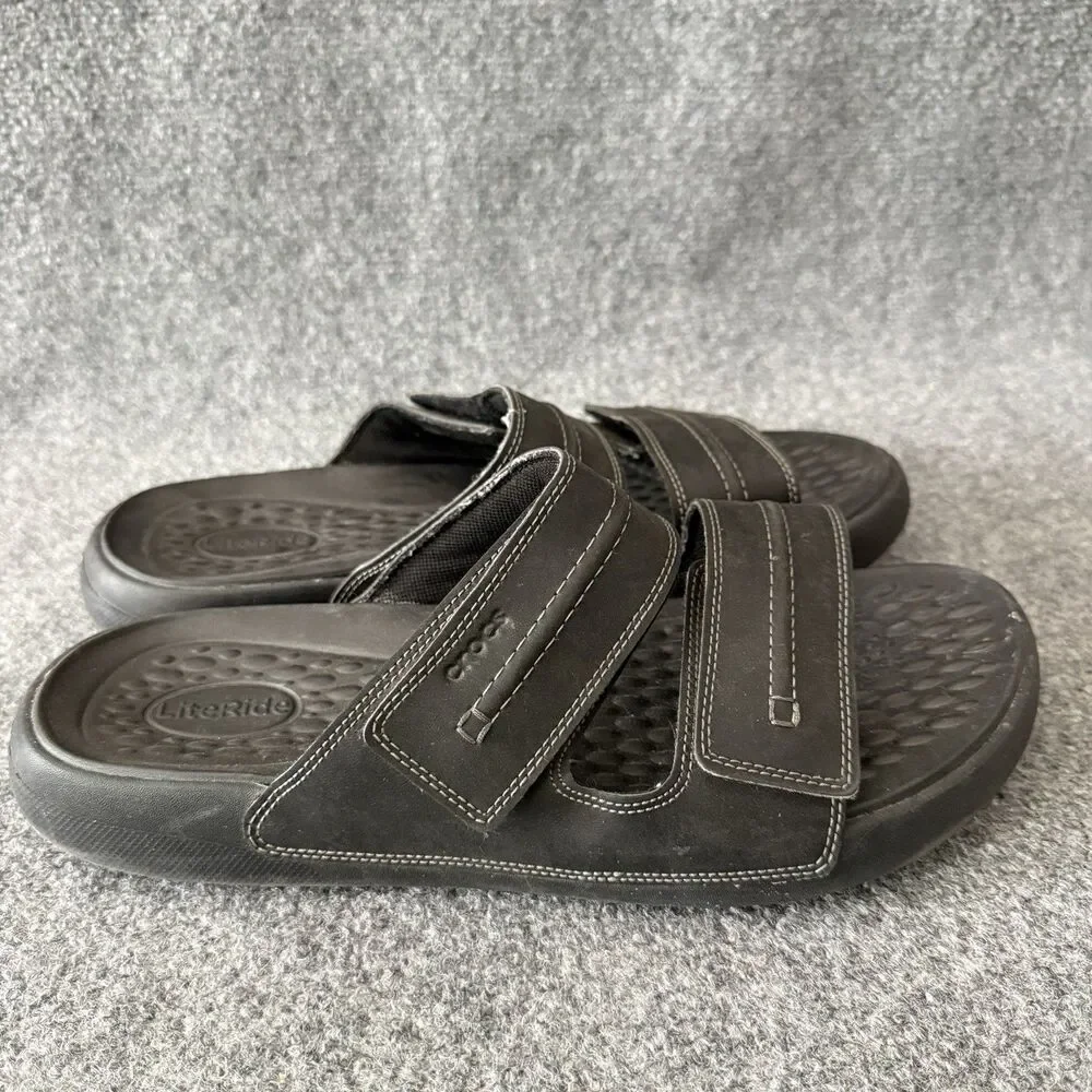 Crocs Men's Yukon Vista II LiteRide Double Strap Leather Slide Sandals Black 12